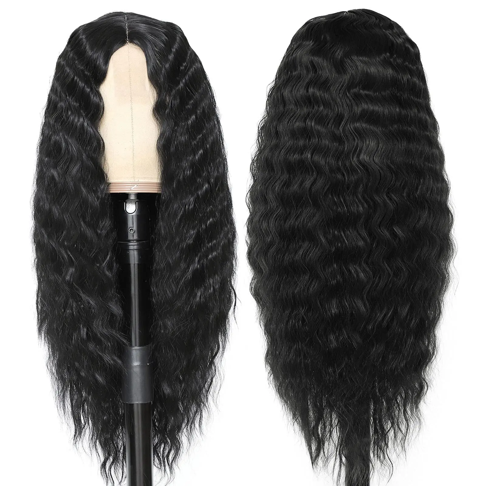 Fashion Split Fluffy Long Curly Black Lace  Head Cover Wigs