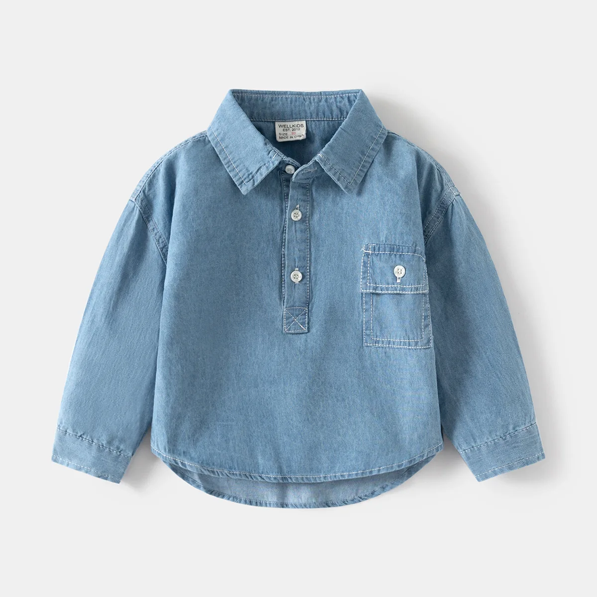 2026 Spring Autumn Fashion New 2 3 4 5 6 8 10 Years Patchwork Cotton Long Sleeve Classic Soft Washed Kids Baby Boy Denim Shirt