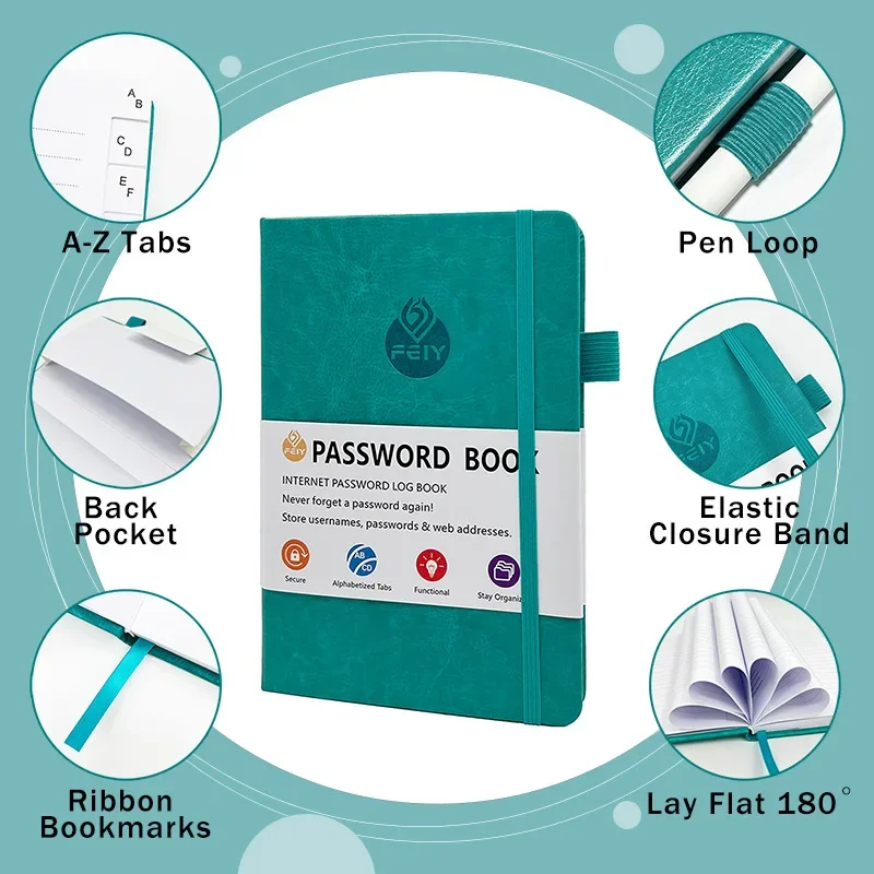 B6 website password record book, solid color strap, hard face, English address book, phone book, notepad, notebook