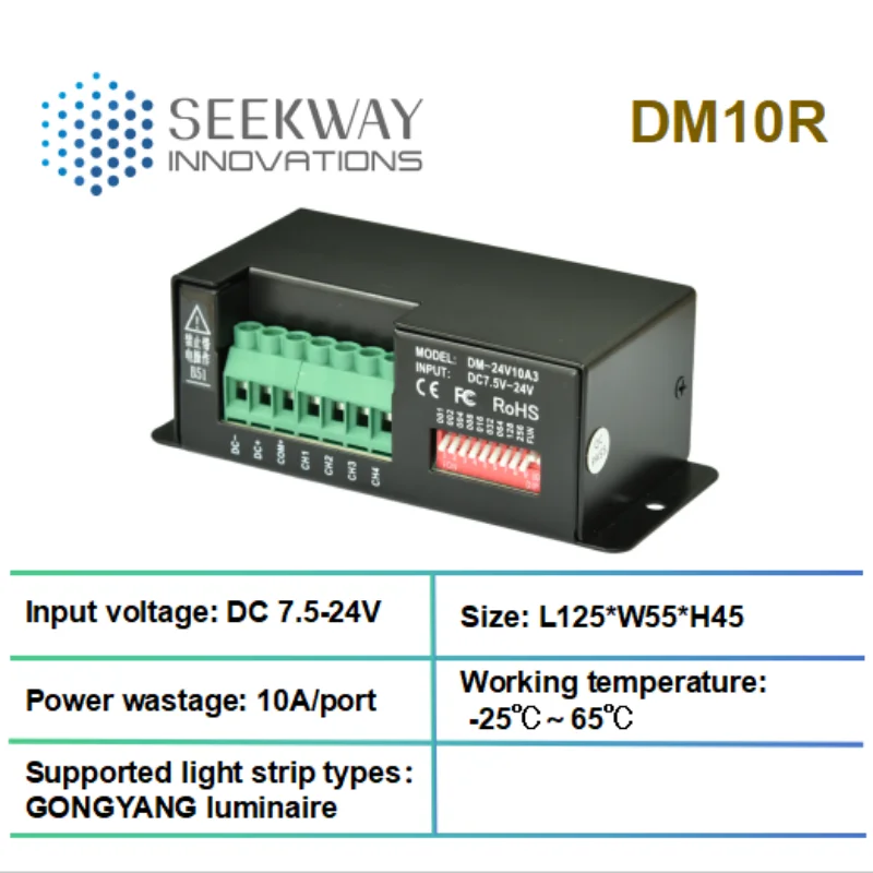 DM10R DMX 512 Decoder 3CH x 10A for RGB LED Tape Lights DC 12-24V,controller,Dimmer Driver,with RS485 Signal Conversion