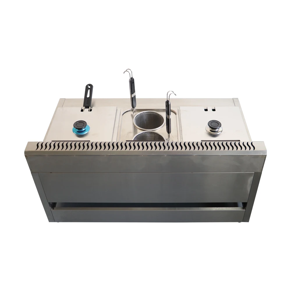 Stainless Steel Commercial Gas Oden Fryer Double Cylinder Fryer With Frying Basket for French Fries Fried Chicken Oden 8L*3