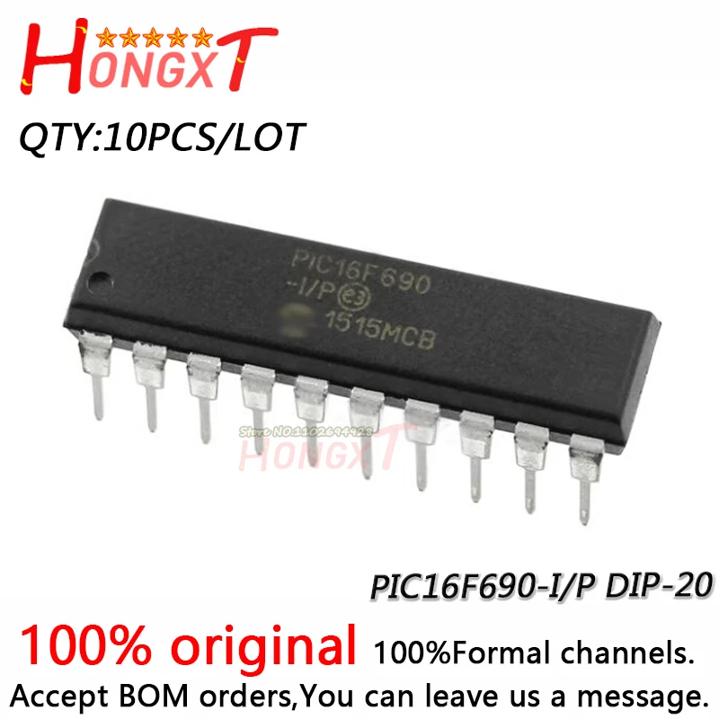 10PCS 100% NEW PIC16F690-I/P PIC16F690 I/P DIP-20.