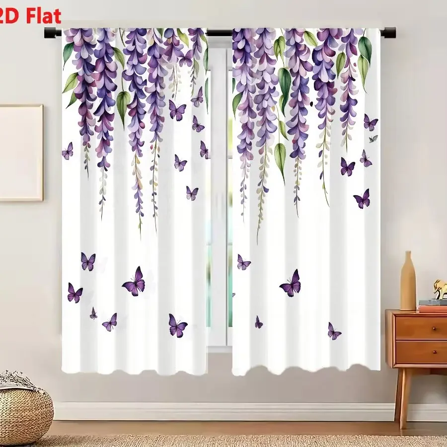 Elegant Purple Wisteria Floral Print Curtains for Living Room Bedroom Window Drapes