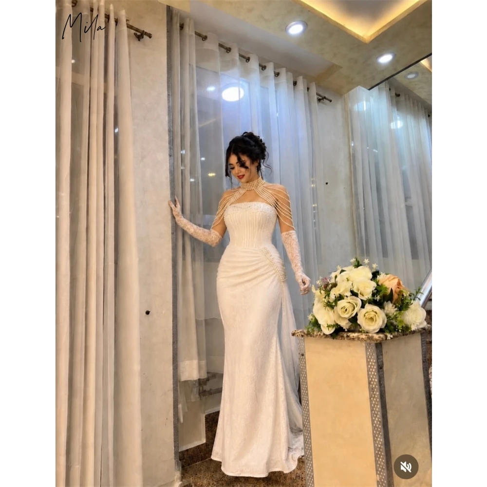 Mila Customized White Beaded Mermaid Pleated Prom Dress Strapless Elegant Formal Evening Floor-Length Vestidos De Fiesta 2026