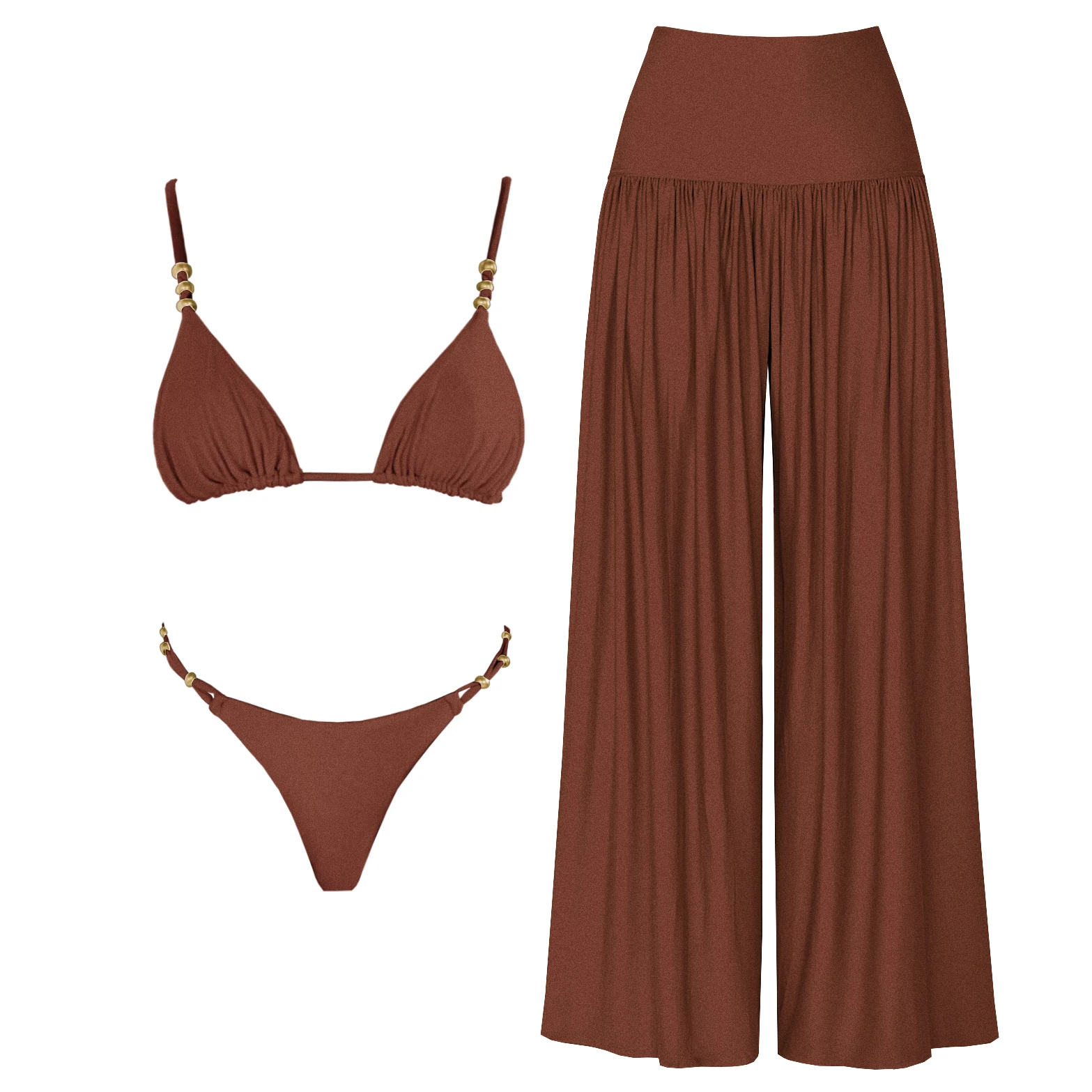 3Pcs Shiny Bikini Women Luxury Swimsuit 2025 Push Up Swimwear Brazilian Biquini Mini Skirt Female Solid Bathing Suits Beachwear