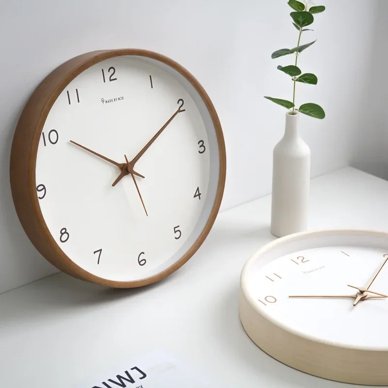MK12inch Modern Solid Wood Wall Clock Silent Creative Home Decor Affordable Luxury Living Room Personality Clock for Wall Decor