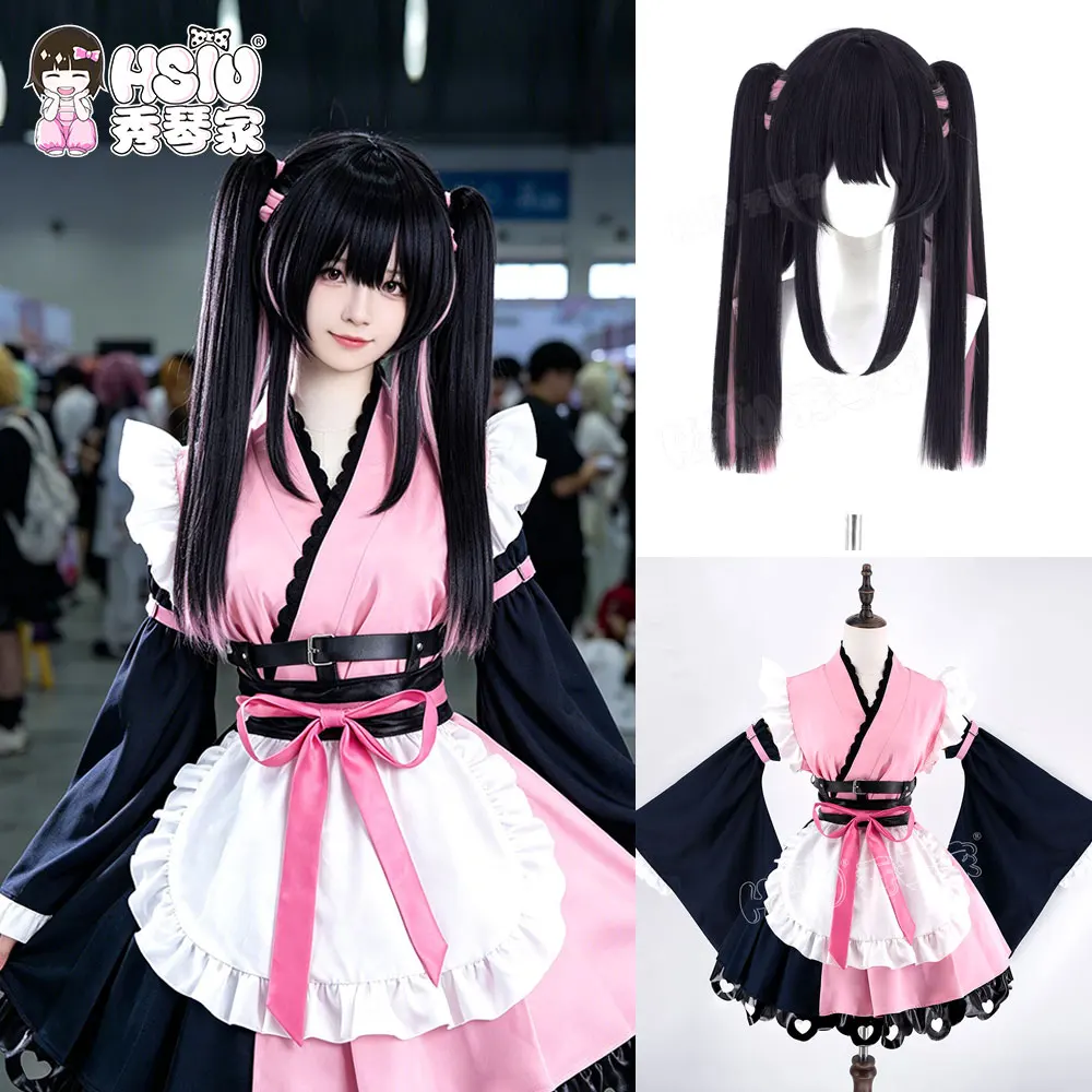 Peluca de Fibra Sintética para Cosplay de Komasawa Noi, Peluca Larga Negra y Morada HSIU, Disfraz de Anime de la Princesa Cósmica Kaguya
