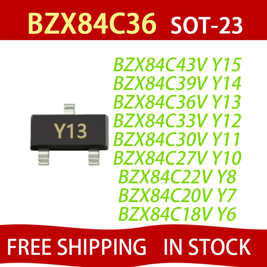 100pcs BZX84C33 BZX84C36 Screen Printing Y12/Y13 Package SOT-23 Transistor 33v 36v BZX84C30 BZX84C27 In Stock