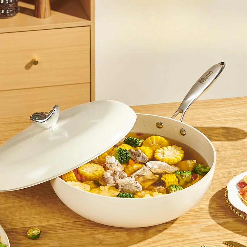 Pebble Stone Non-Stick Frying Pan Deep Flat Base Saute Cookware Fast Heat Conduction Multi-Stove Use Home Kitchen Pan