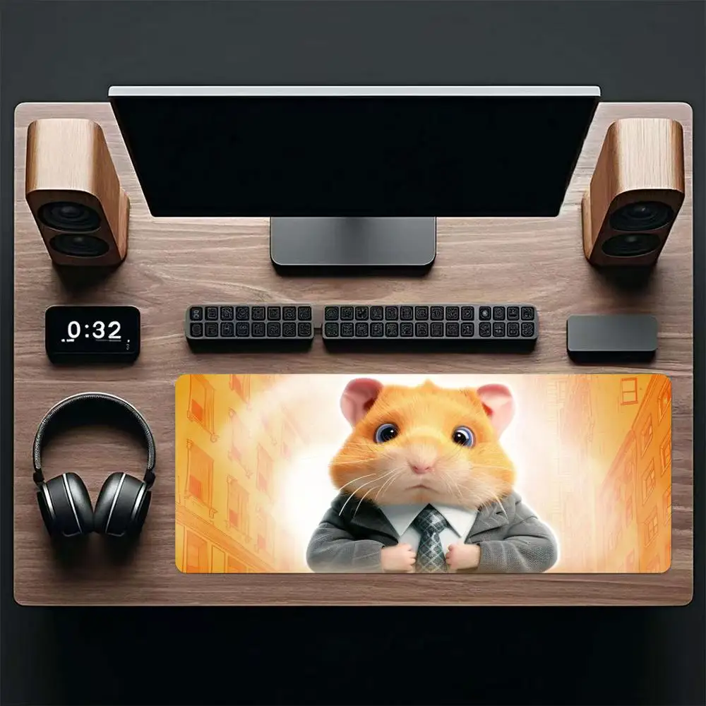 Hamster office worker with staff badge playmat game card pad desktop large size Non-Slip Rubber laptop mousepad Non-Slip Rubber