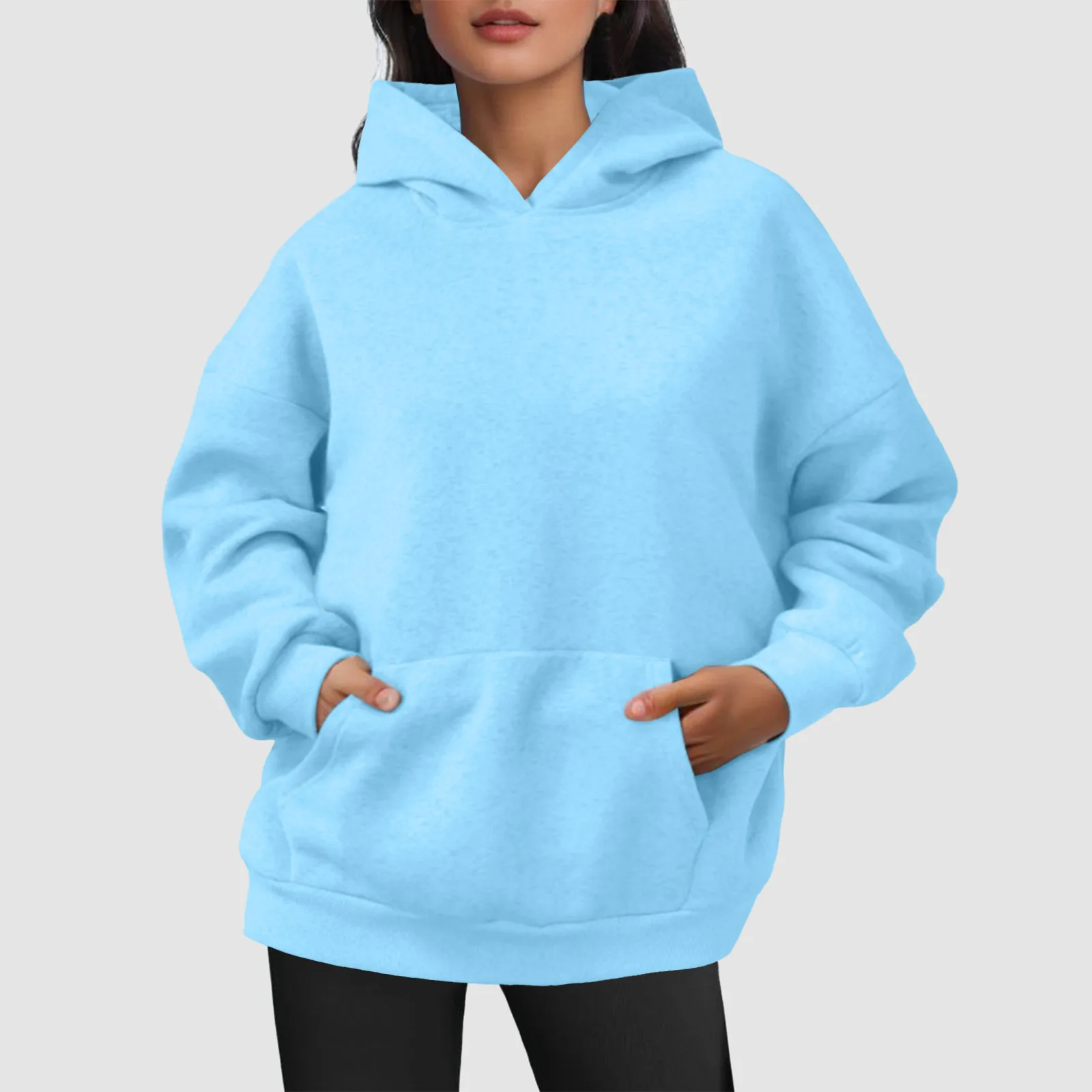 

Women Sweatshirts Autumn Winter Solid Color Hooded Pocket Hoodie Korean Oversize All-Match Pullover Loose Sports Basic Tracksuit