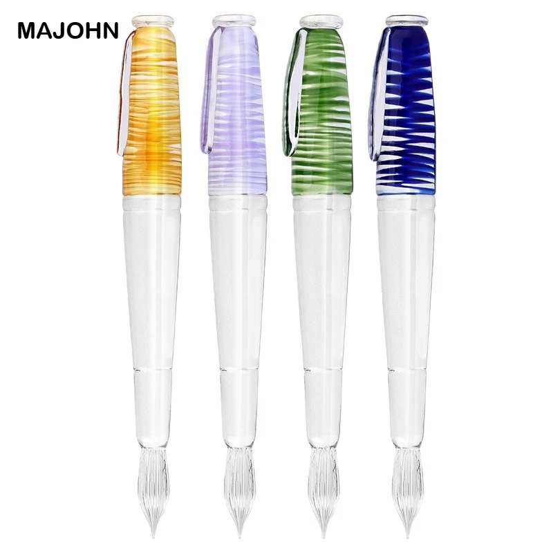 

MAJOHN 4 Colors Handmade Glass Dip Pens for Ink Drawing Calligraphy Journal School Office Supplies Stationery