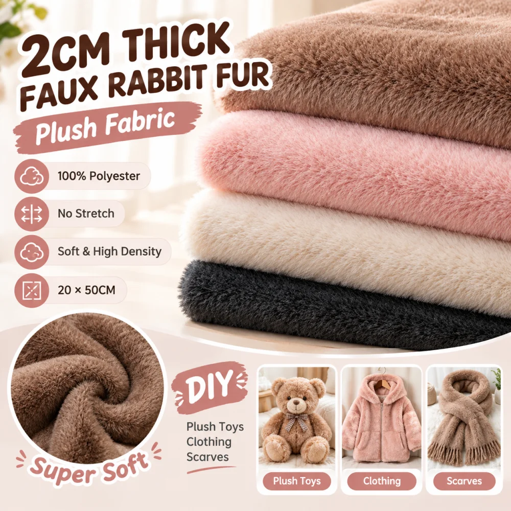 2cm imitation rabbit fur plush fabric 25x50cm soft and thick high-density winter fur clothing scarf handmade plush fabric