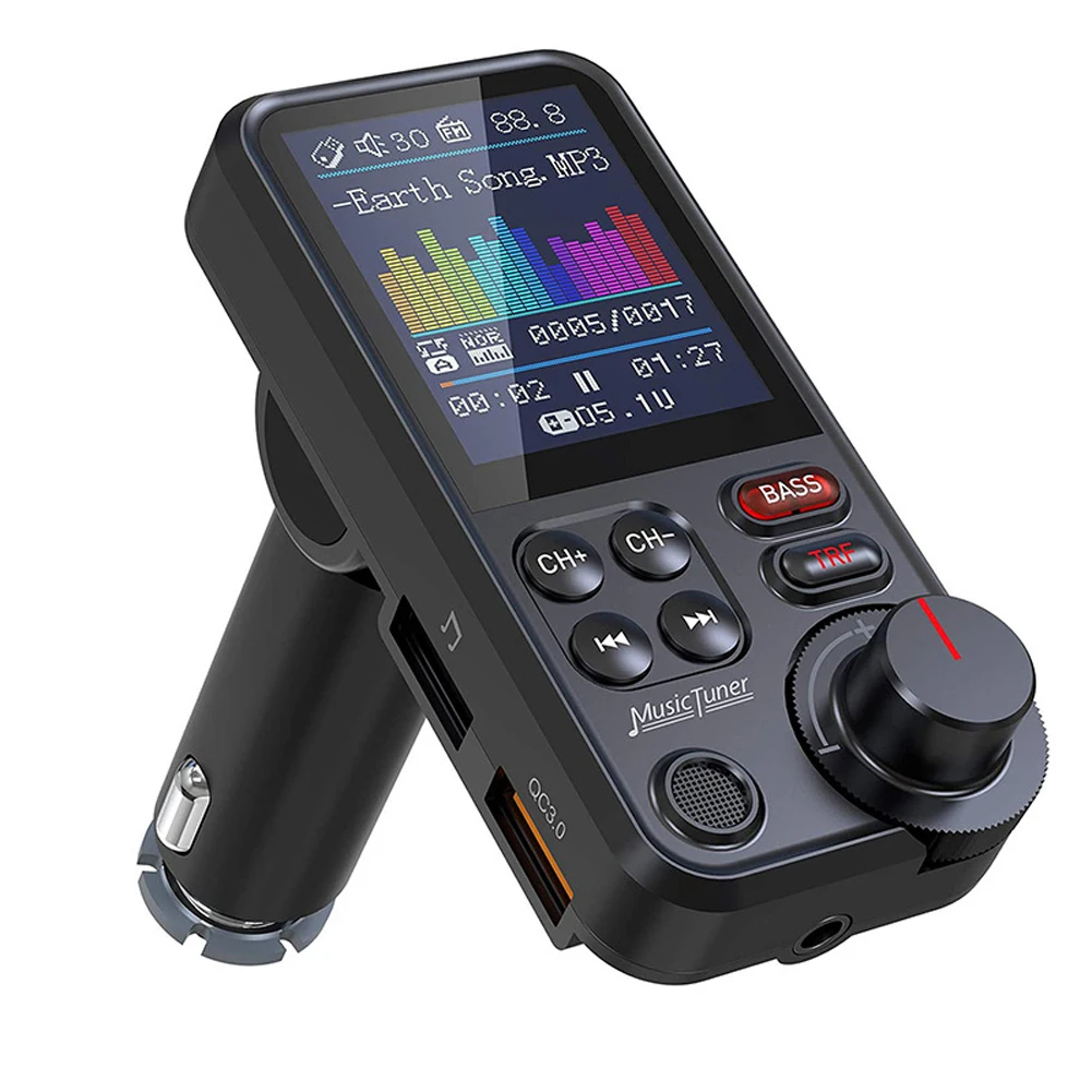 1.8 Inch Wireless Bluetooth-Compatible FM Transmitter QC3.0 Charging MP3 Player Handsfree Car Radio Car Charger Adapter