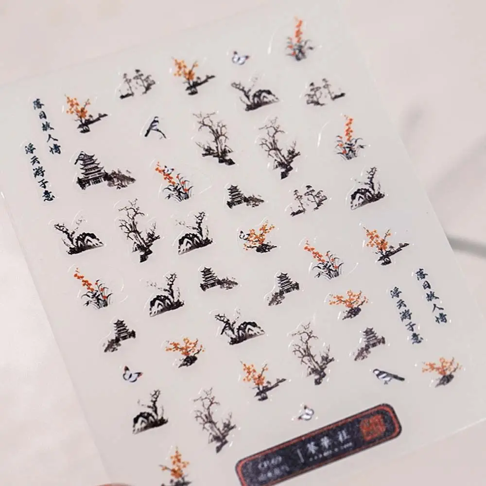 

DIY Nail Charms Chinese Ink Nail Stickers Manicure Ornaments Nail Art Supplies Crane Nail Decals Nail Accessories Bamboo