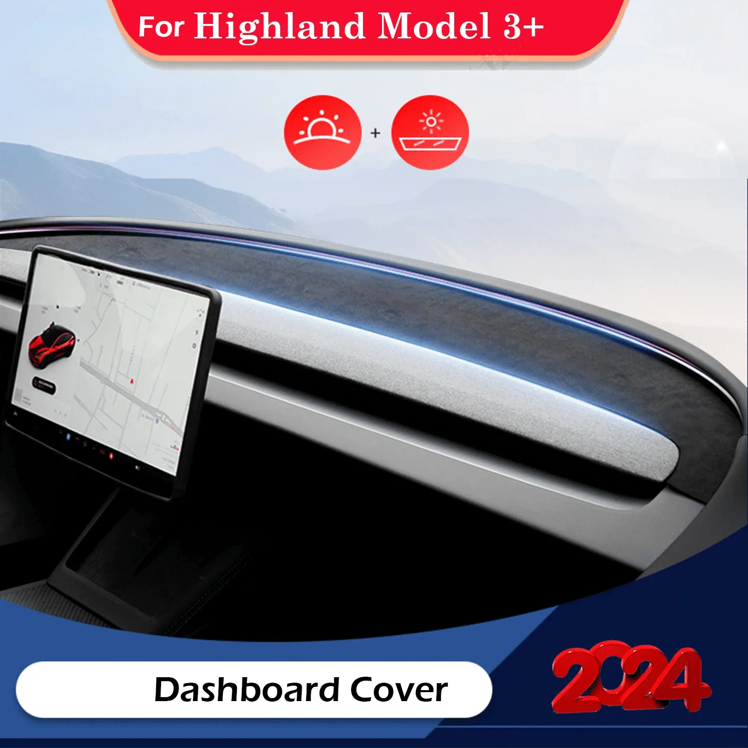 

Dashboard Cover for Tesla Model 3 2024 Highland Non-Slip Dash Mat for Lessening Heat Protecting Plastic Interior Complements