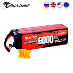 SUNPADOW 4S Rechargeable Lipo Battery 14.8V 6000mAh 70C Soft Pack with XT90 for RC Buggy Truggy Vehicles Car Boat TrucK Tank