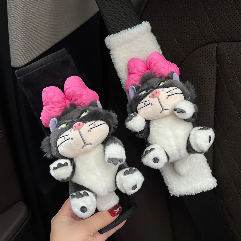 Cute Cartoon Cat Toy Animal Car Seat Belt Soft Plush Cat Seat Belt Cover Shoulder Strap Harness Cushion Shoulder Pad Protector