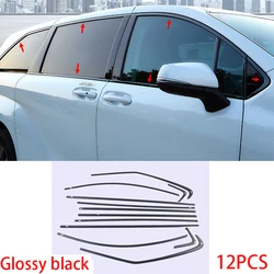 Car Accessories For Toyota Sienna 2021 2022 2023 ABS Glossy black Exterior Window Molding Strip Sill side Cover Trim 12pcs