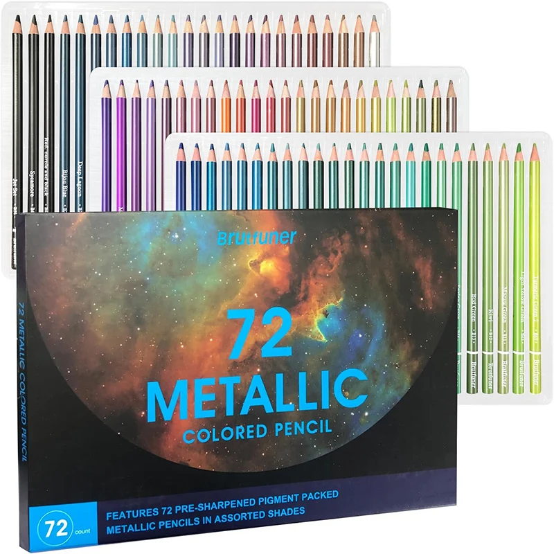 Brutfuner 72 Colors Metallic Colored Pencils Soft Core Coloring Pencils with Vibrant Color For School Draw Sketch Art Supplies