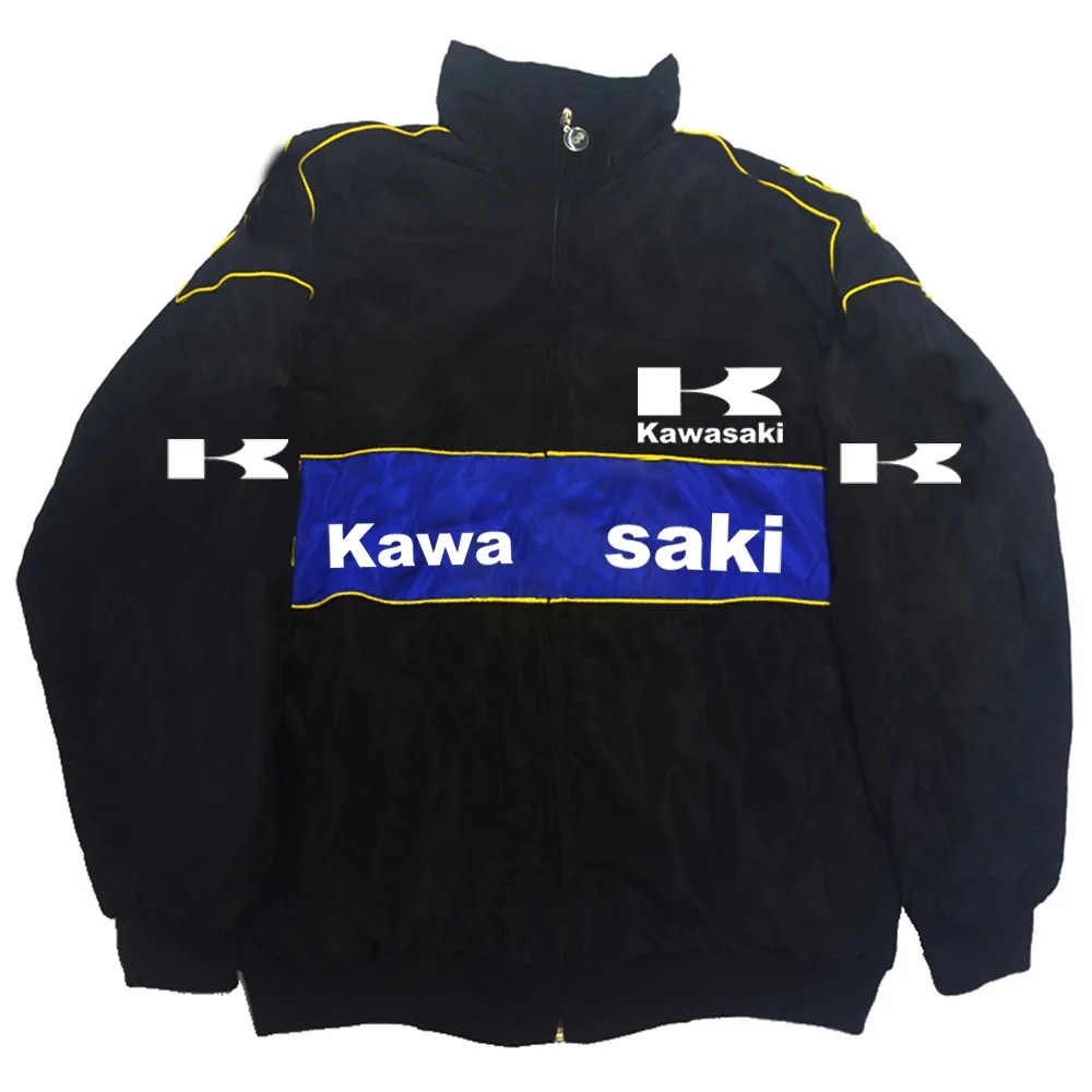New Kawasaki printed racing suit, motorcycle riding jacket, retro European and American style, new casual long sleeved cotton ja