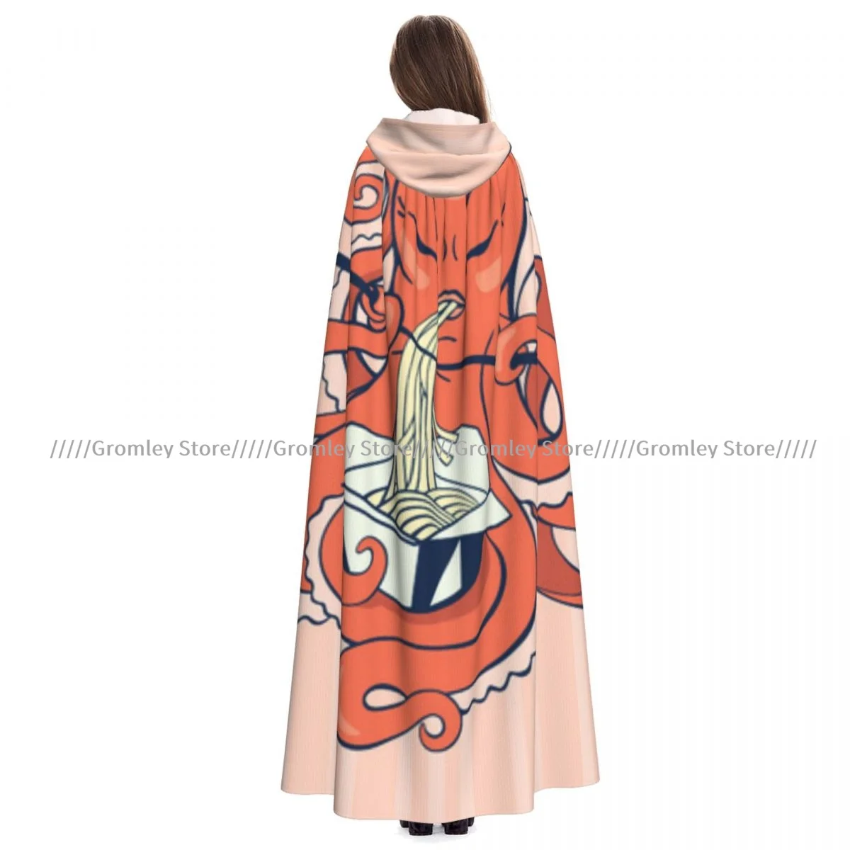 Pulpo de dibujos animados comiendo fideos con palillos en tentáculos capa de bruja disfraz de Cosplay capa Unisex para adultos capa Retro