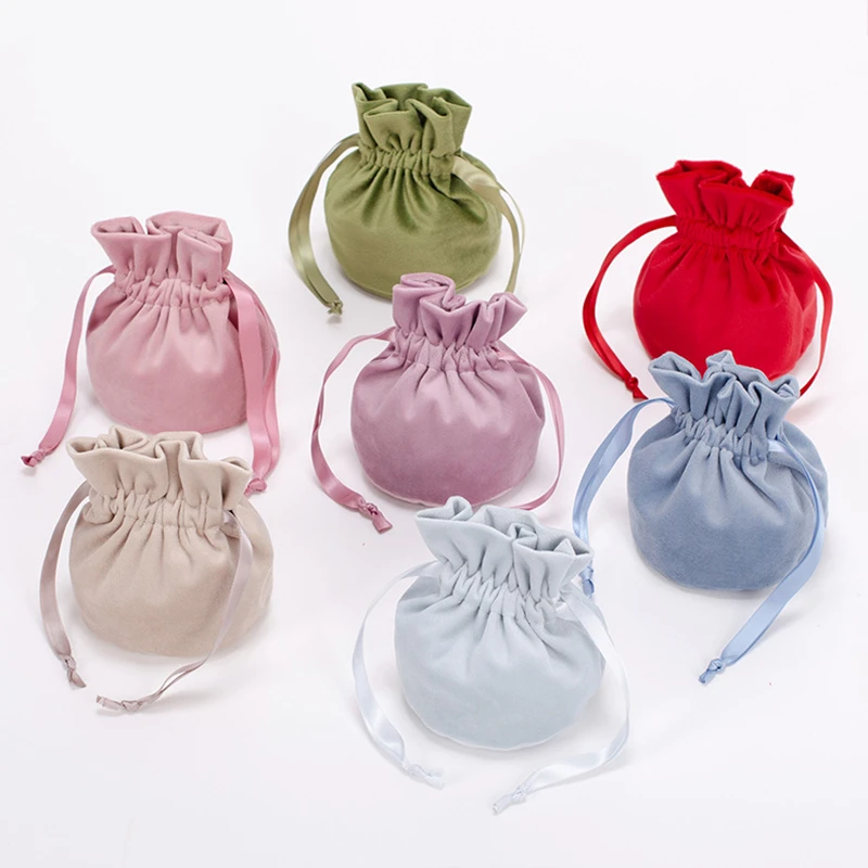 1PC Velvet Sweet Drawstring Bags Jewelry Gift Candy Pull Rope Packing Pouches Wedding Christmas Flannel Cosmetic Storage Bag