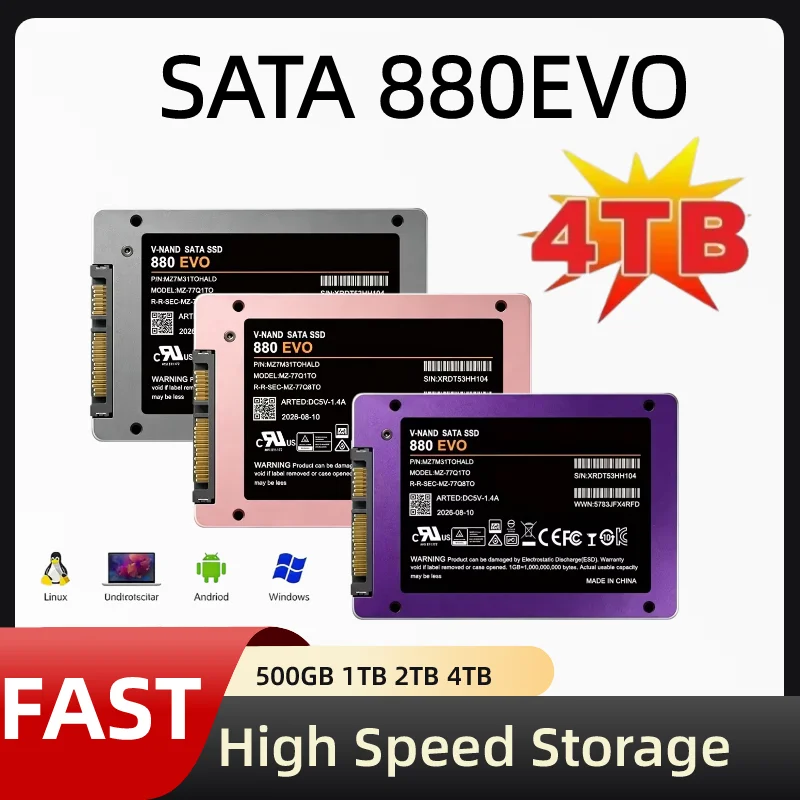 Original 880 EVO 2.5 Inch SATA3 SSD Internal Solid State Drive 500GB 1TB 2TB 4TB Hard Disk Solid State Drive for Laptop Desktop