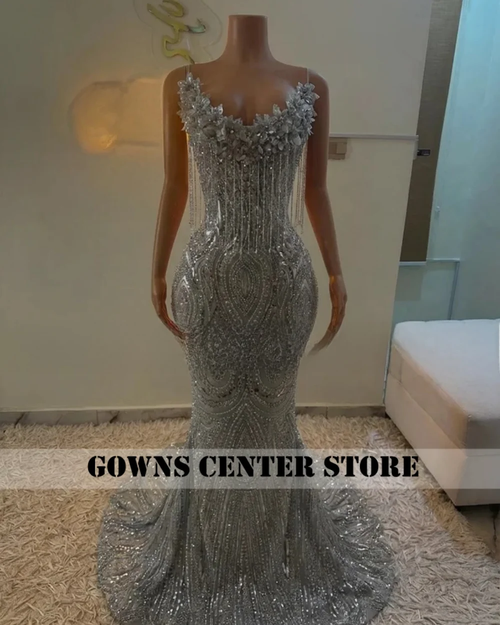 Strapless Silver Prom Dress For Blackgirls Beaded Mermaid Slay Queen Cocktail Gowns Party Dresses Women 2025 Customized image 2