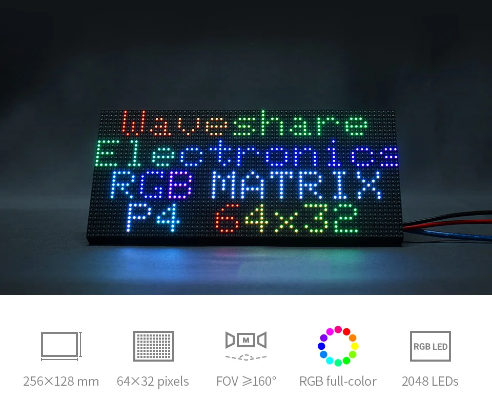 

Waveshare RGB Full-Color LED Matrix Panel 2/2.5/3/4/5mm Pitch 64×32/64×64/96×48 Pixels AdjustableBright for Raspberry Pi/Arduino