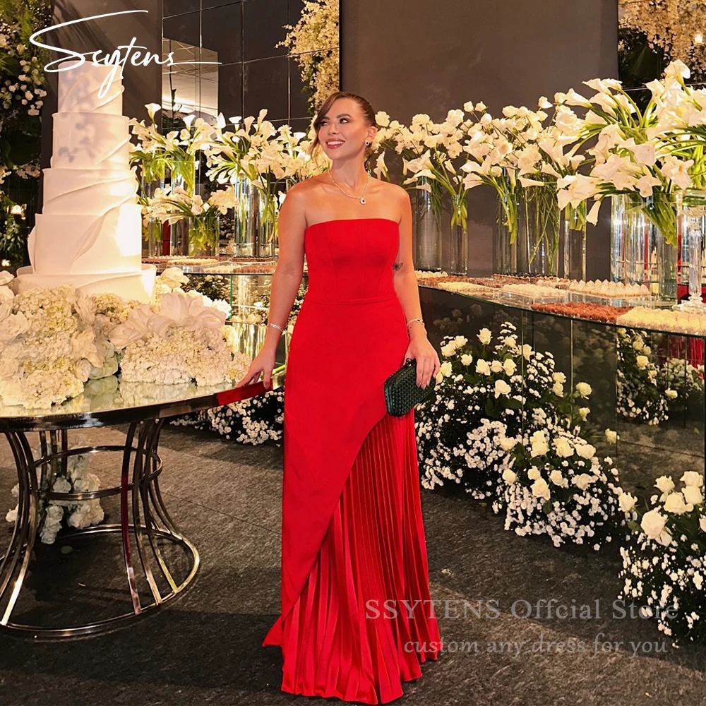 

SSYTENS Red Strapless Prom Dress Mermaid Occasion Dresses Customized Long Wedding Evening Gowns احدث فساتين سهرة