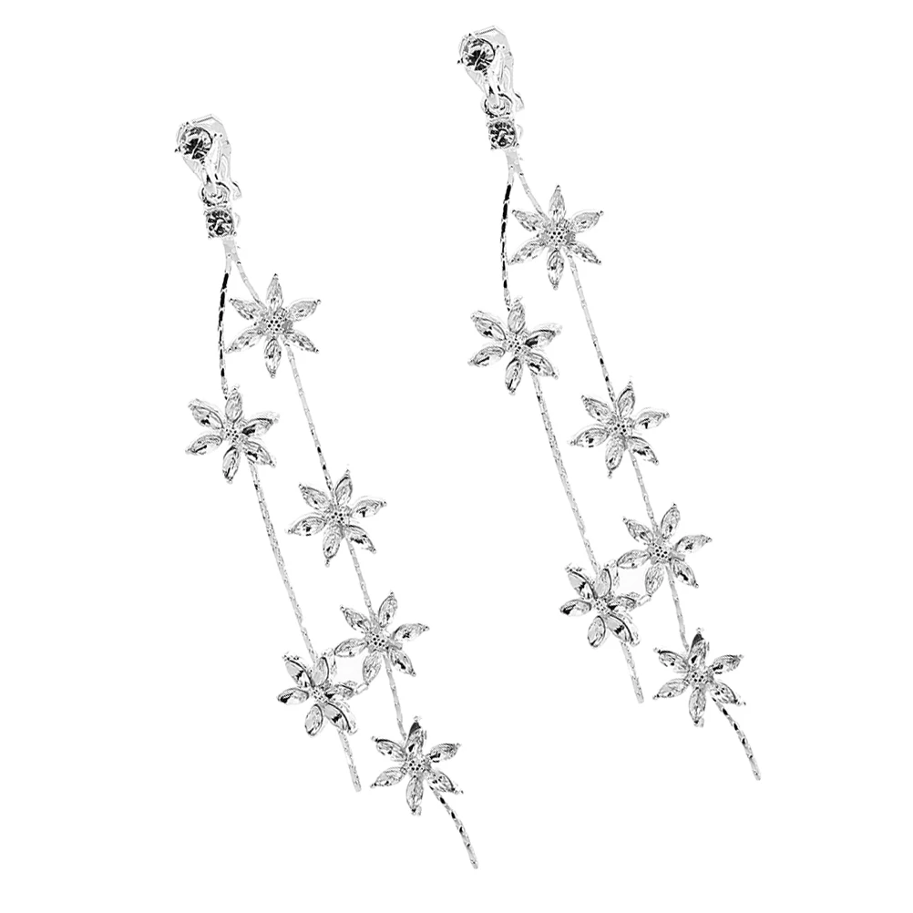 

Elegant Earrings Wedding Jewelry Dress Unique Dangle Clips for Rhinestone Flower Women's