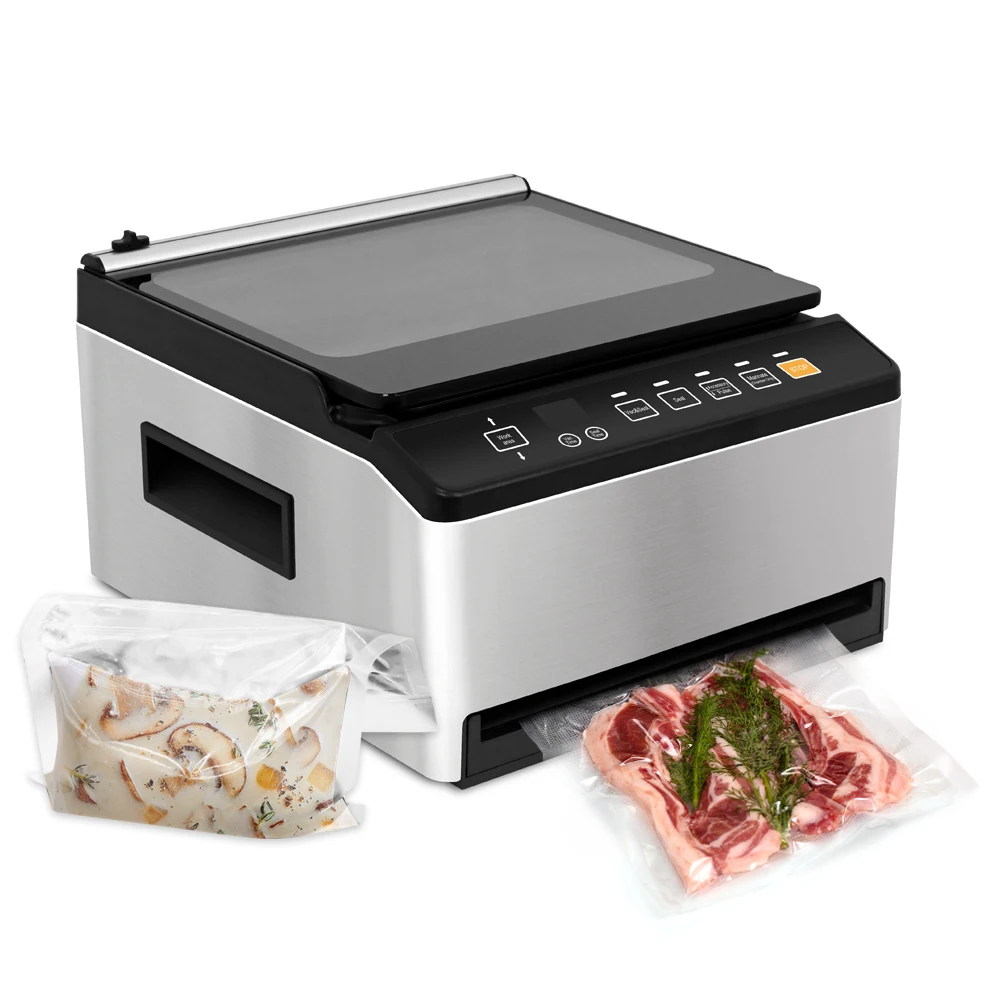 

98kpa Commercial Food Vacuum Sealer for Chamber with Double Heat Seal Built-in Cutter Progress Display & Automatic Household