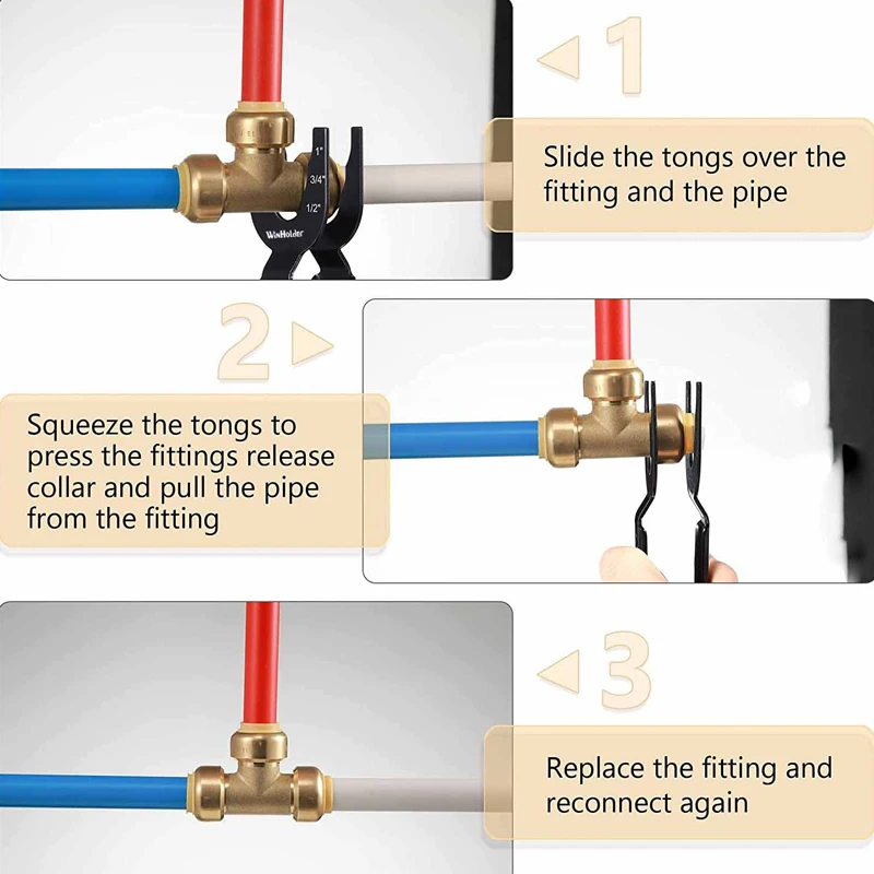 Winholder Removal Tools For Demount Brass Push Fit Fitting Disconnect Clamp Tool Push To Connect Fittings 1/2Inch 3/4Inch 1Inch