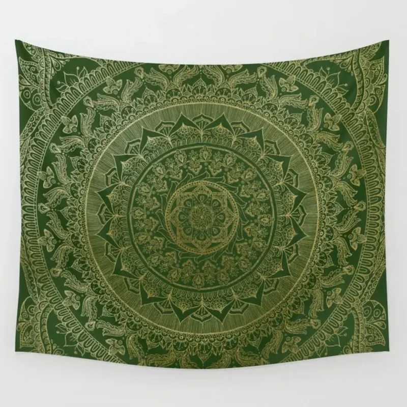 VIKAMA Bohemian-Style Green And Gold Wall Hanging Tapestry Living Room & Bedroom Feature Wall Decor Tapestry Home Decor