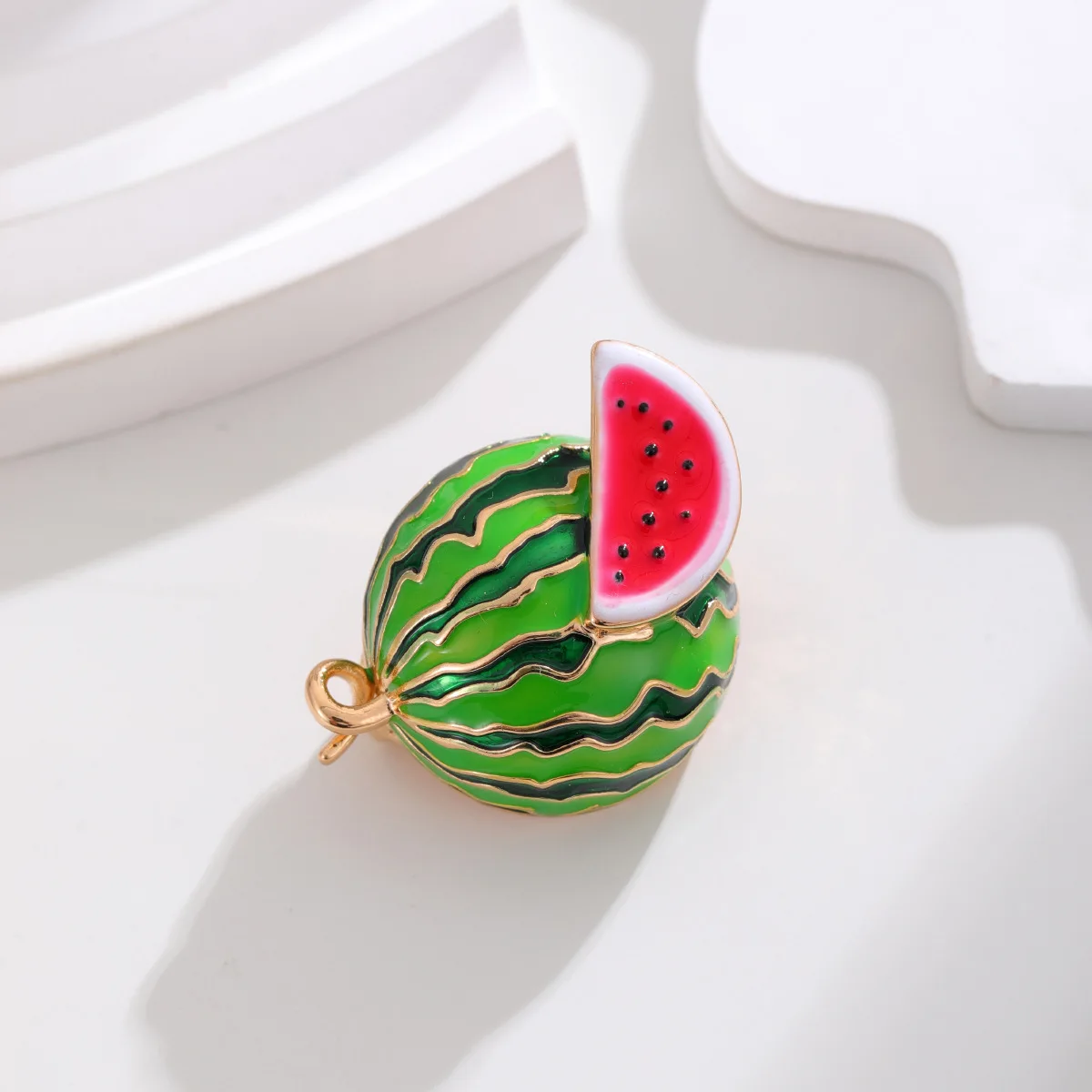 Corsage Fruit Brooch New Alloy Enamel Round Watermelon Slices Simple and Versatile Women's Clothing Corsage Jewelry Pin
