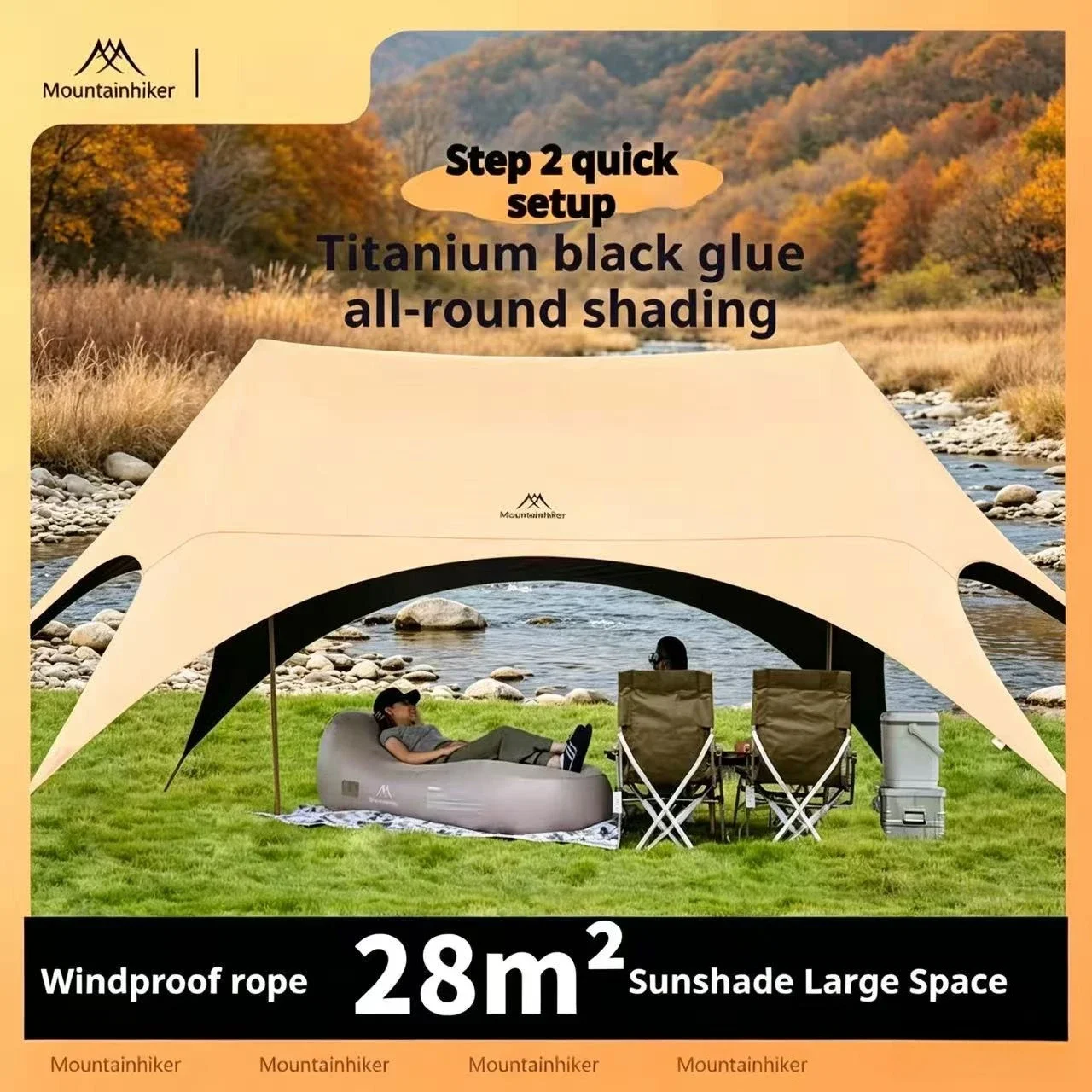 Large Outdoor Awning -UV Protection and Waterproof, Windproof Rope, Easy to Install, Suitable for Camping, Beach, Camping Awning
