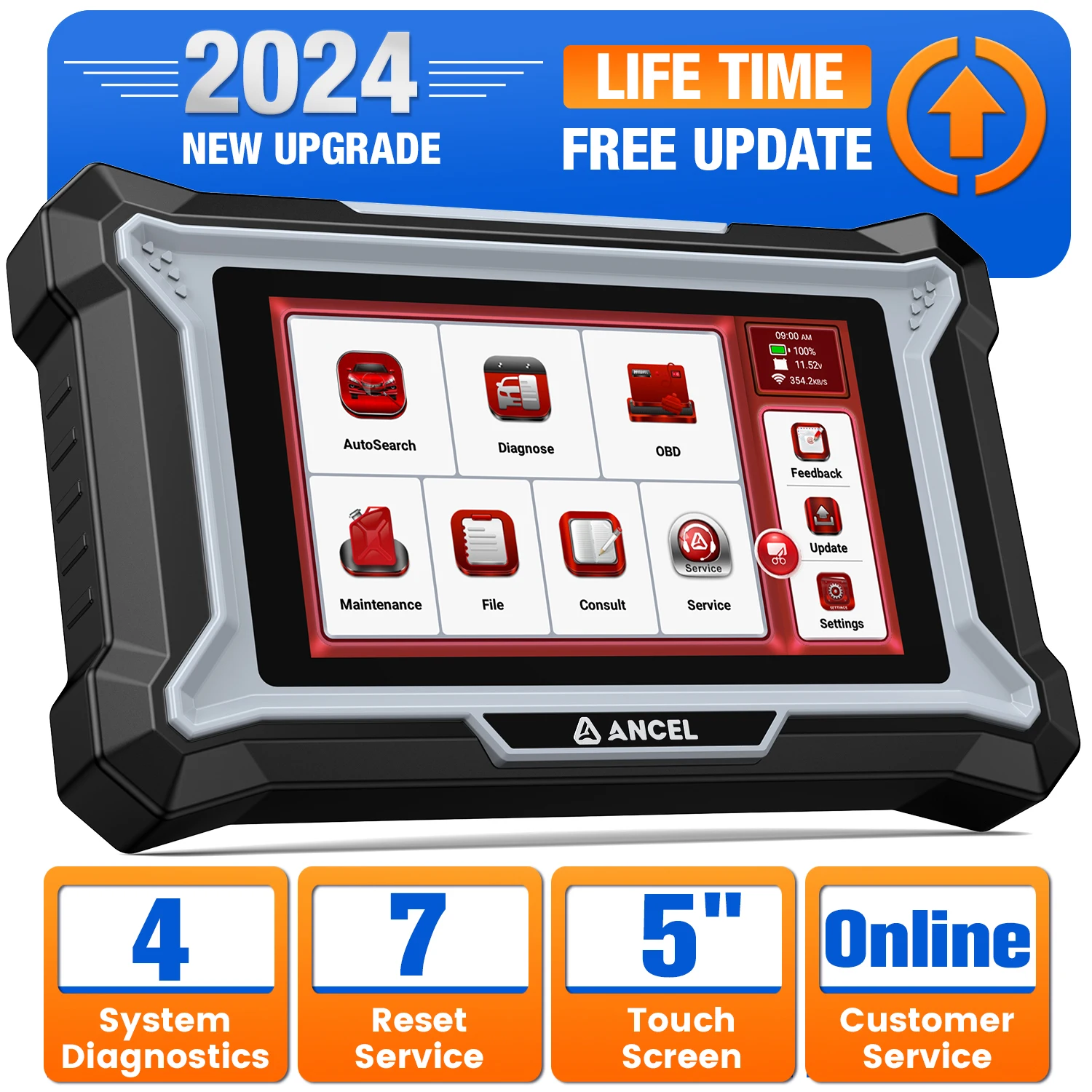 ANCEL DS100 OBD2 Car Diagnostic Tool ABS SRS Engine AT Oil BMS ETC 7 Reset Lifetime Free Update OBD 2 Automotive Scanner