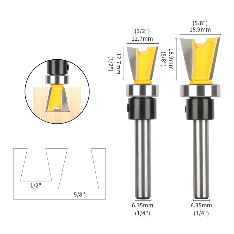 YUSUN  Dovetail Bit With Bottom Bearing Router Bit Carbide Cutters Woodworking Milling Cutter For Wood Bit Face Mill End Mill