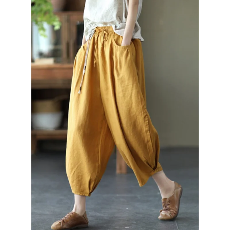 Senhoras moda solta coringa confortável algodão e linho bloomers casual personalidade cintura alta temperamento casual harem calças