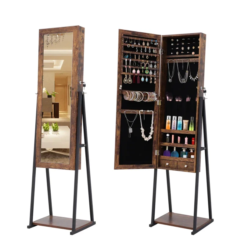 Vertical jewelry cabinet jewelry storage mirror cabinet, suitable for living room or bedroom,