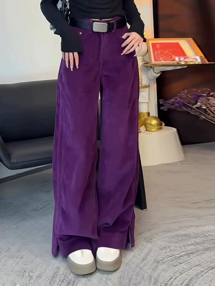 2024 Spodnie Damskie Y2K Fashion Purple Corduroy Baggy New Pants For Women Clothing Wide Leg Ankle Zipper Casual Lady Trousers