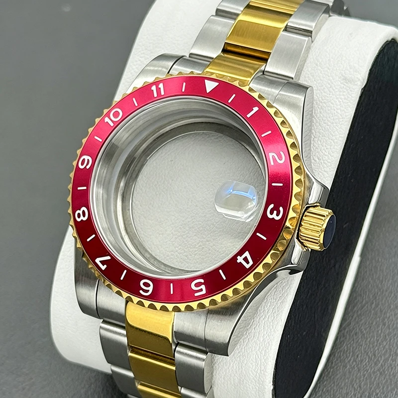 SUB 40mm Diver Watch Case With Sapphire Crystal Glass Two Tone Strap Bezel for NH34 NH35 NH36 Movement Luxury Watch Case