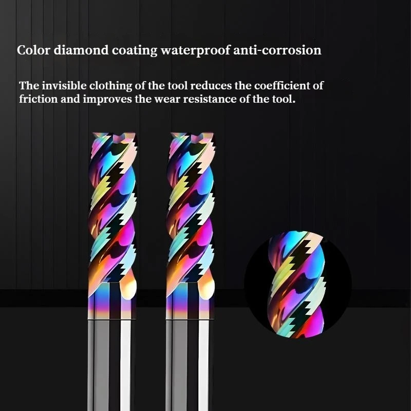 65HRC 3 Flute Colorful Tungsten Carbide End Mill High Gloss Mirror CNC Milling Cutter For Aluminum 6 7 9mm Router Bit