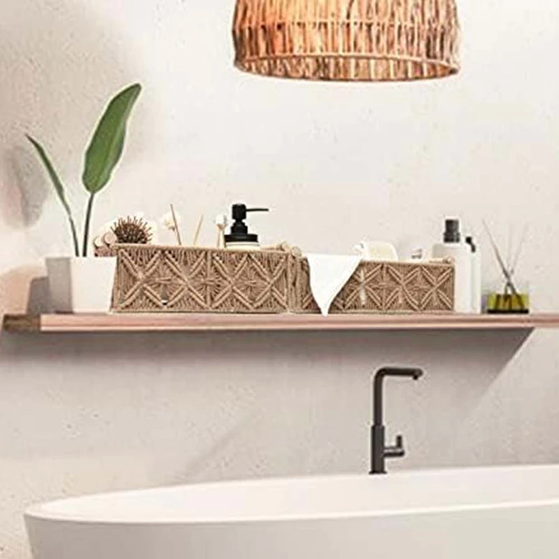 Macrame Storage Basket Boho Decor Baskets For Organizing Woven Decorative Basket For Countertop Toilet Paper Basket B Durable
