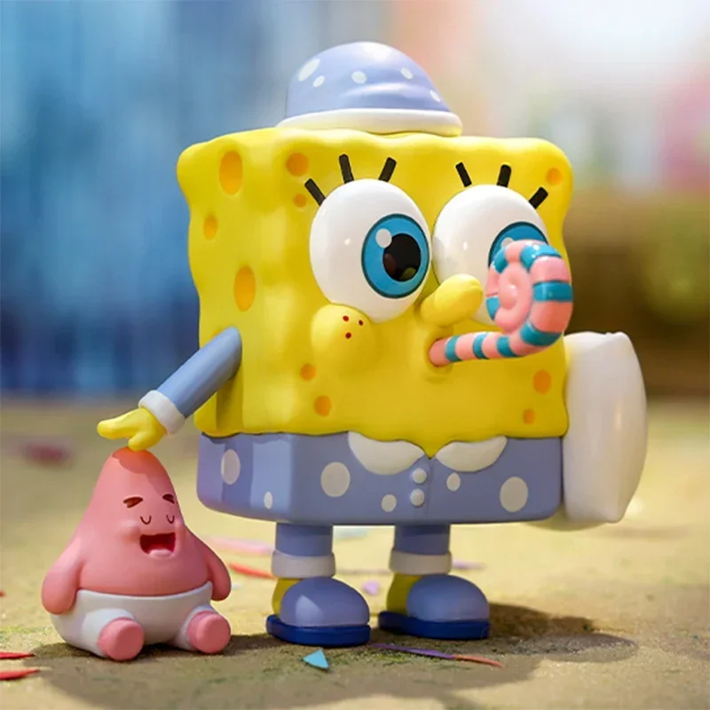 POP MART SpongeBob ชุดปาร์ตี้ชุดนอน ซีรีส์กล่องสุ่ม ของตกแต่งน่ารัก ฟิกเกอร์ ของประดับตกแต่งบ้าน โมเดลตั้งโต๊ะ ตุ๊กตา ของขวัญสำหรับเด็กผู้หญิง