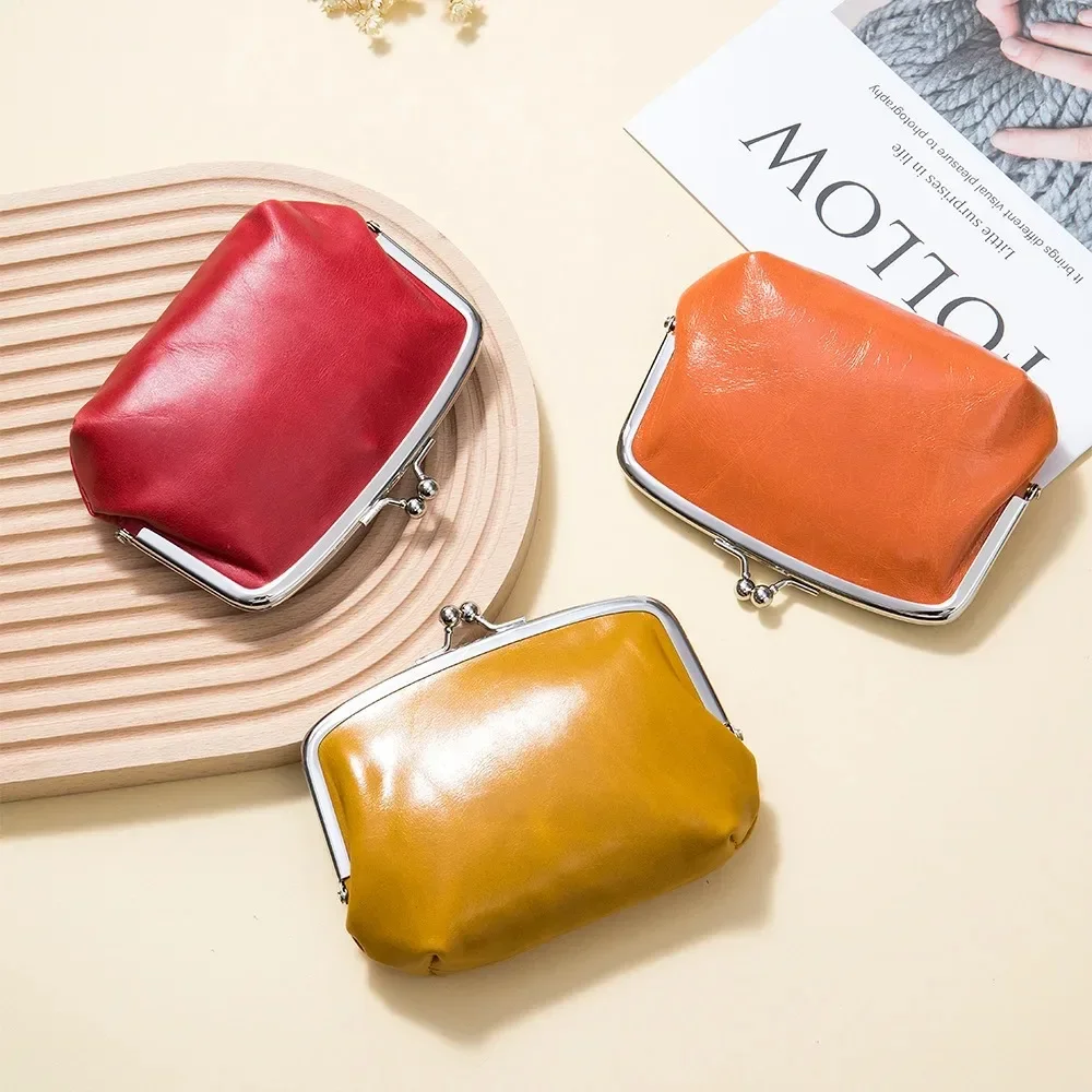 URBAN MASTER Genuine Cow Leather Fashion Vintage Coin Purse for Women Double Clip Storage Bags Mini Mouth Gold Lipstick Bag 2070