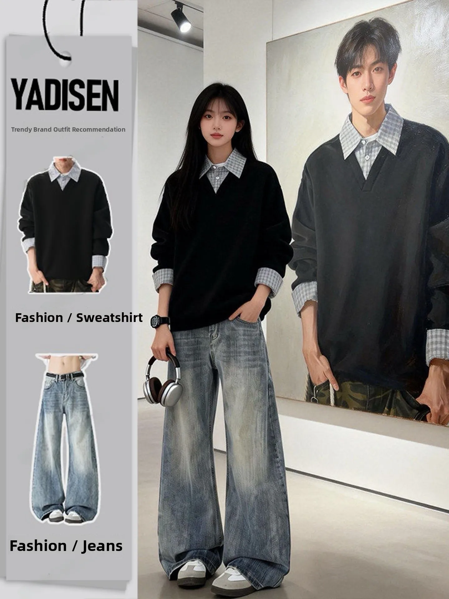 

American Sle Mo Ne Sweatirt Men Spring Faion Inner Match High Sense irt Loose Fit Long Sve Comfortable Wear