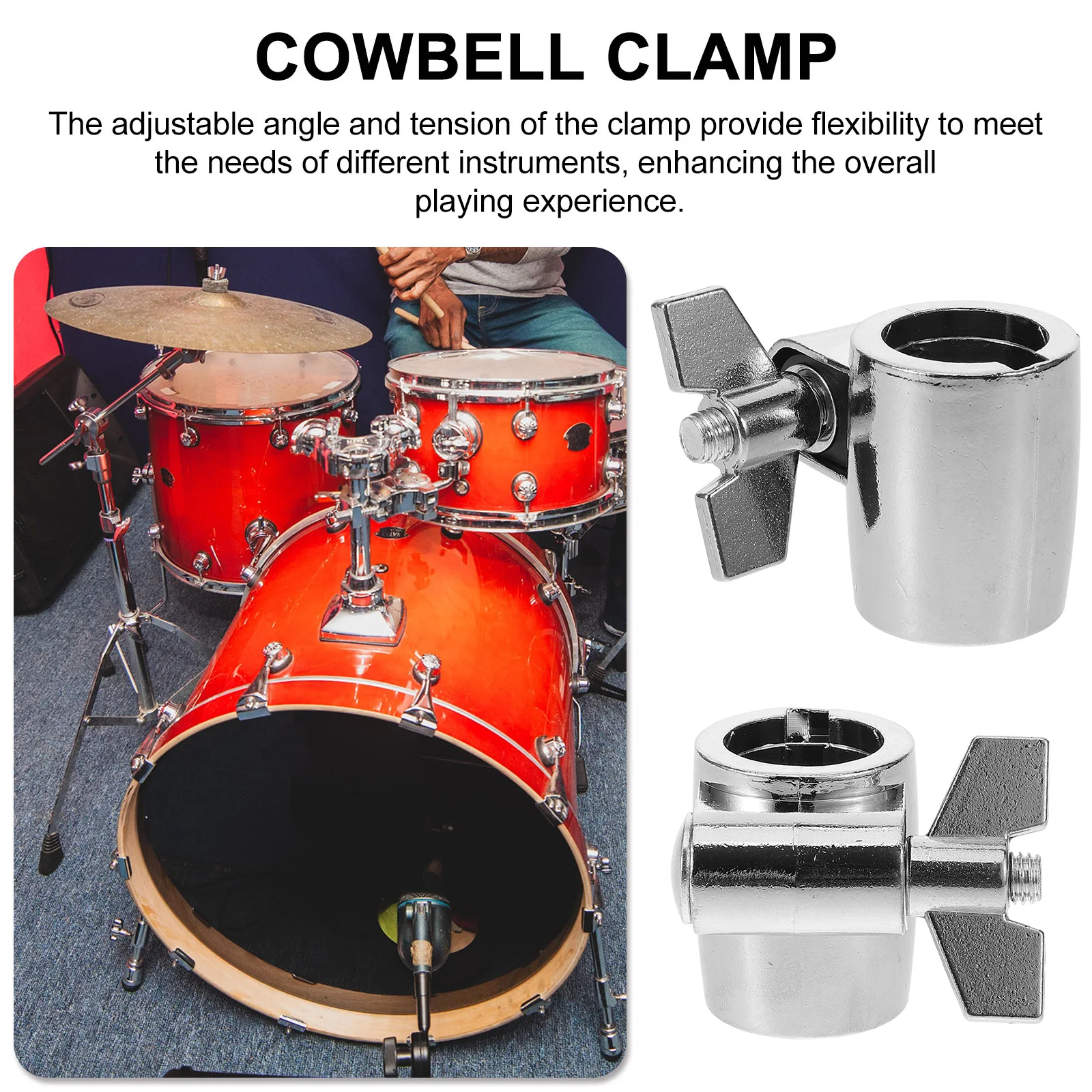 

Drum Cowbell Holder Clamp Zinc Alloy Adjustable Double Mouth Clamps For Bass Drum Kit Accessory Smooth Surface Economic