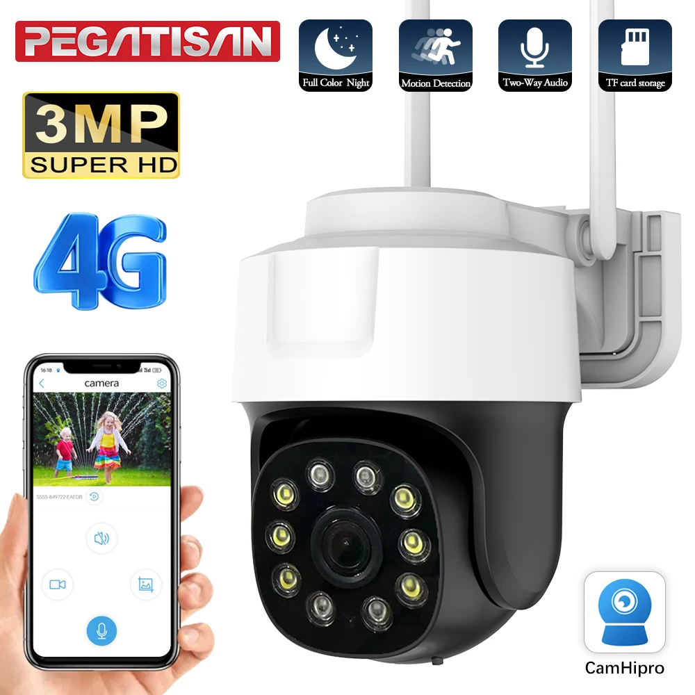 4G SIM Card IP Camera 3M HD Full Colour Night Vision IP66 Waterproof Wireless Outdoor Camera Two-way Voice PTZ Camera